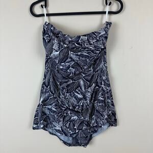 Womens Skirted Tube One Piece Swimsuit Size 16 Tropical Tummy Control Retro Y2K